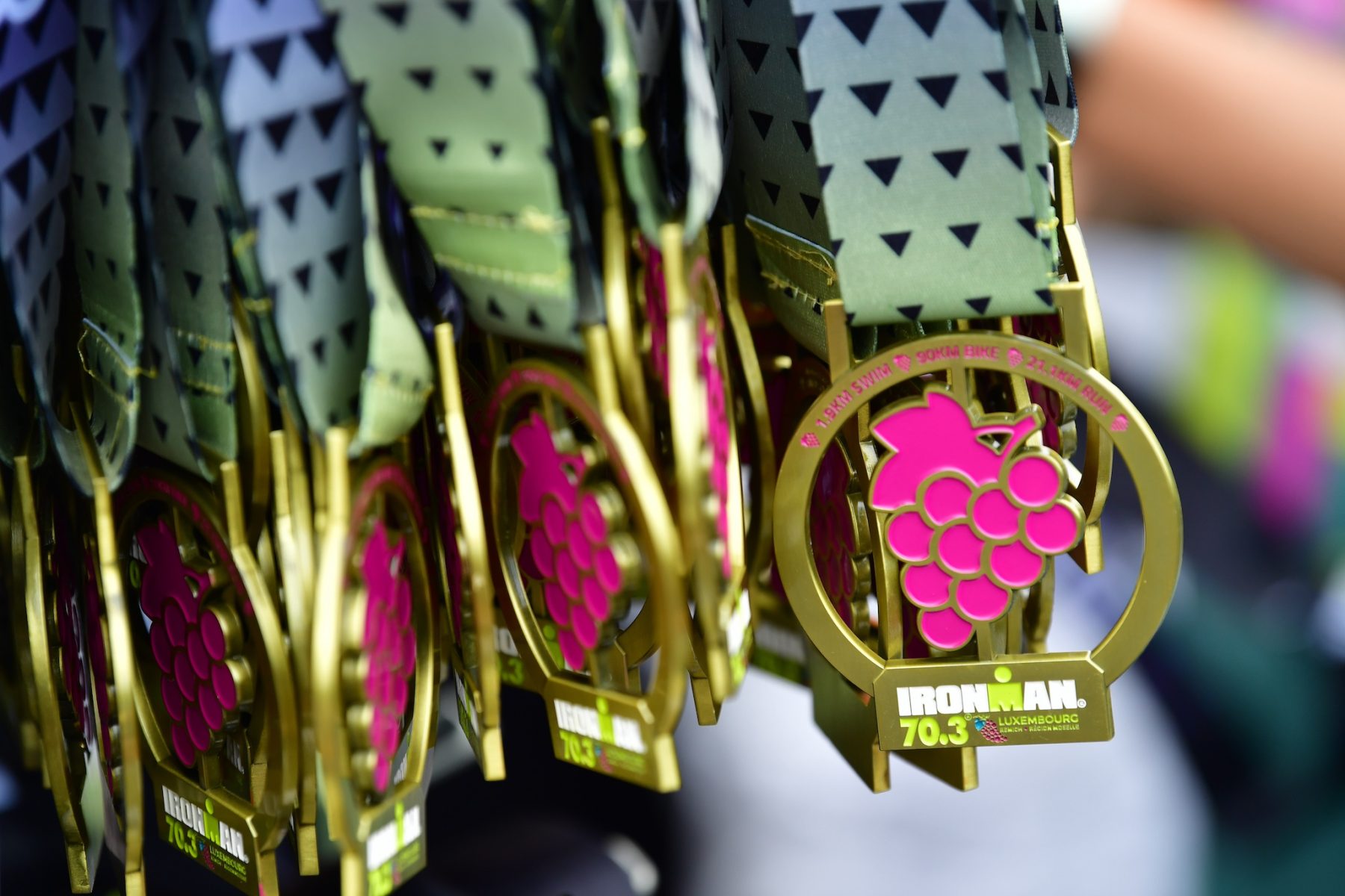 LUXEMBOURG, LUXEMBOURG - JUNE 30: Medals are seen at the IRONMAN 70.3 Luxembourg on June 30, 2024 in Luxembourg, Luxembourg. (Photo by Alexander Koerner/Getty Images for Ironman)